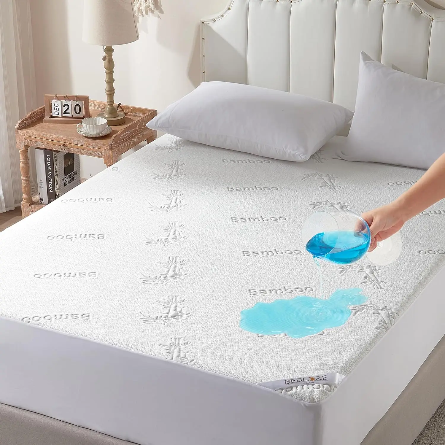 Protector de Colchón Impermeable de Bambú Refrigerante BEDLORE, Cubre Colchón Médico Tamaño King con Falda Elástica, Blanco, Lavable a Máquina - Imagen 1
